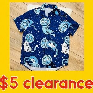 Blue Kitty Print Short Sleeve Shirt